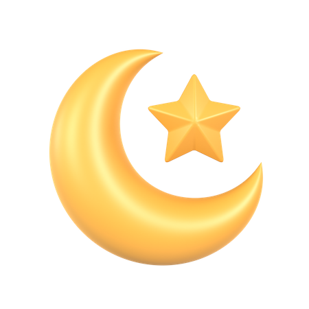 Crescent Moon and Star 3D Icon