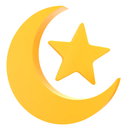 3 D Crescent Moon And Star For Ramadan Celebration 3D Icon