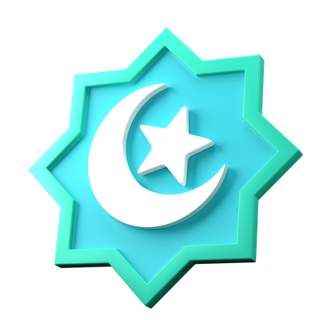 Crescent Moon and Star Badge  3D Icon