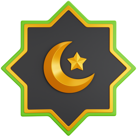 Crescent Moon And Star Badge  3D Icon