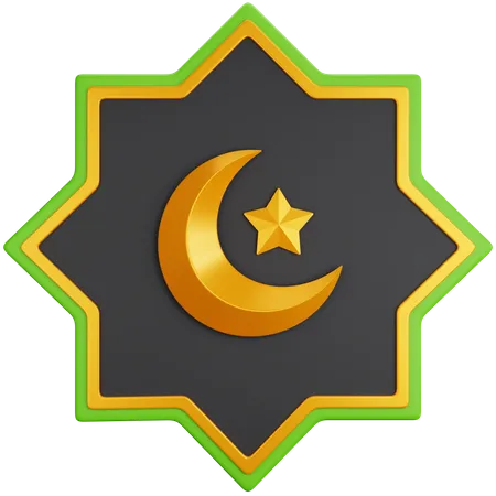 Crescent Moon And Star Badge  3D Icon