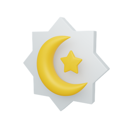 Crescent moon and star with ornament  3D Icon