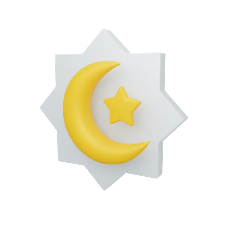 Crescent moon and star with ornament  3D Illustration