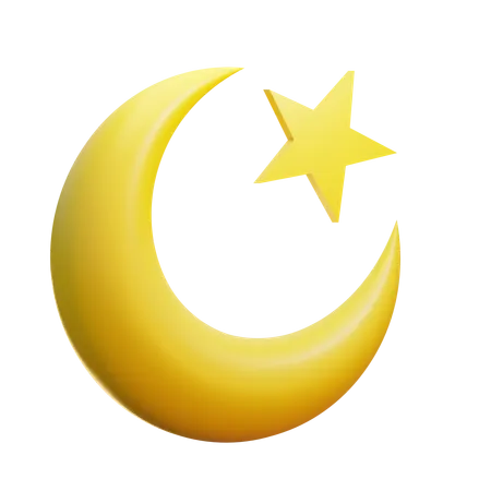 Crescent moon and stars  3D Icon