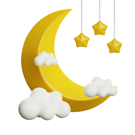 Crescent Moon And Stars  3D Icon