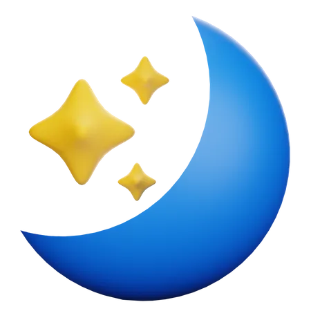 Crescent Moon And Stars  3D Icon