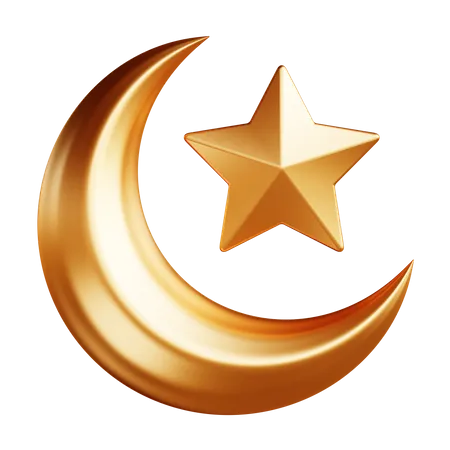 Crescent Moon And Stars  3D Illustration