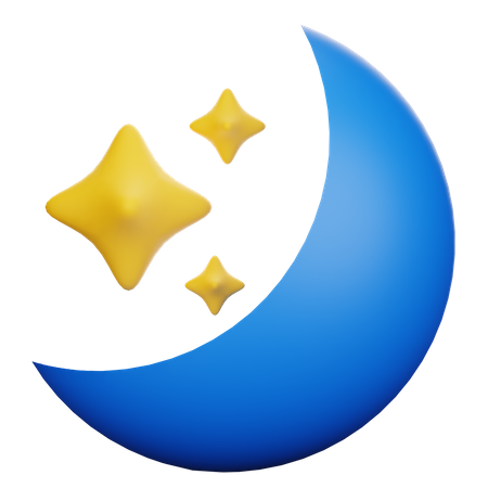 Crescent Moon And Stars  3D Icon