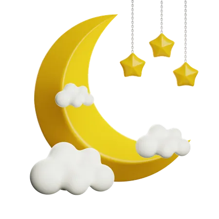 Crescent Moon And Stars 3D Icon