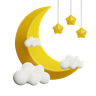 3d crescent moon and stars logo