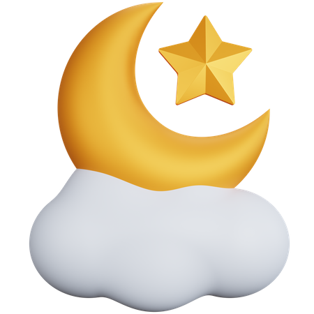 Crescent Moon And Stars Above The Clouds  3D Icon