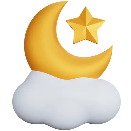 Crescent Moon And Stars Above The Clouds  3D Icon