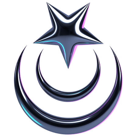 Crescent Moon Chrome Star  3D Icon