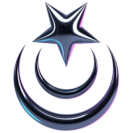 Crescent Moon Chrome Star  3D Icon