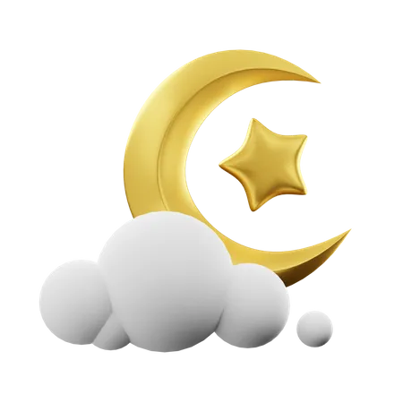 Crescent moon cloud  3D Illustration