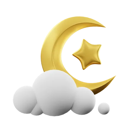 Crescent moon cloud 3D Illustration