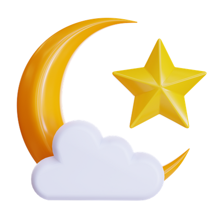 Crescent Moon With Cloud  3D Icon