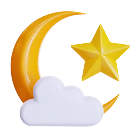 Crescent Moon With Cloud  3D Icon