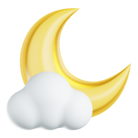 Crescent Moon With Cloud  3D Icon