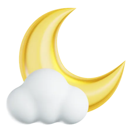 Crescent Moon With Cloud  3D Icon