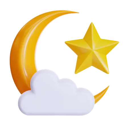 Crescent Moon With Cloud 3D Icon