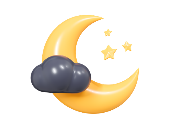 Crescent Moon With Cloud And Stars  3D Icon