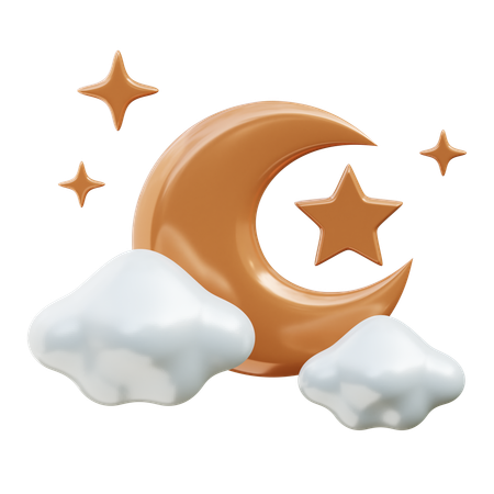 Crescent Moon with Cloudy  3D Icon