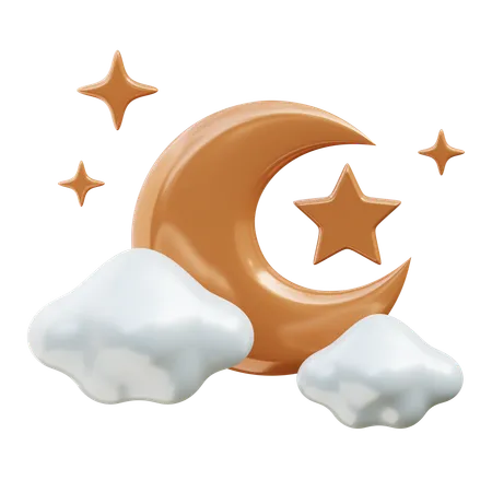 Crescent Moon with Cloudy  3D Icon