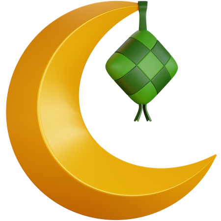 Crescent Moon With Ketupat  3D Icon