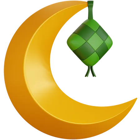 Crescent Moon With Ketupat  3D Icon