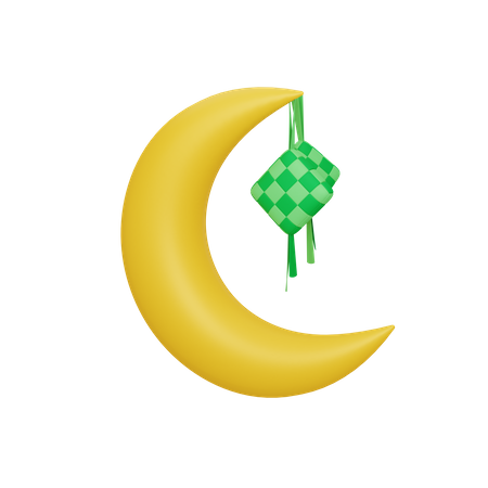 Crescent moon with ketupat  3D Icon