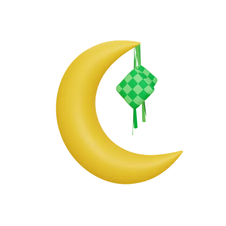 Crescent moon with ketupat  3D Illustration