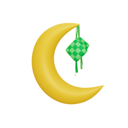 Crescent moon with ketupat  3D Illustration