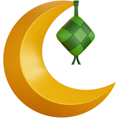 Crescent Moon With Ketupat 3D Icon