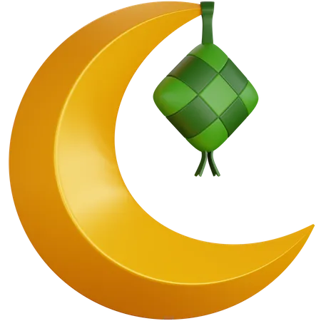 Crescent Moon With Ketupat 3D Icon