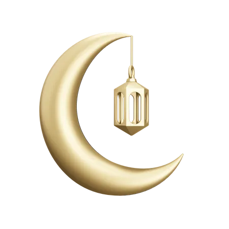 Crescent Moon With Lantern 3D Illustration