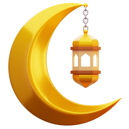 Crescent Moon With Lantern Decoration  3D Icon