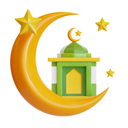 Crescent Moon With Mosque  3D Icon