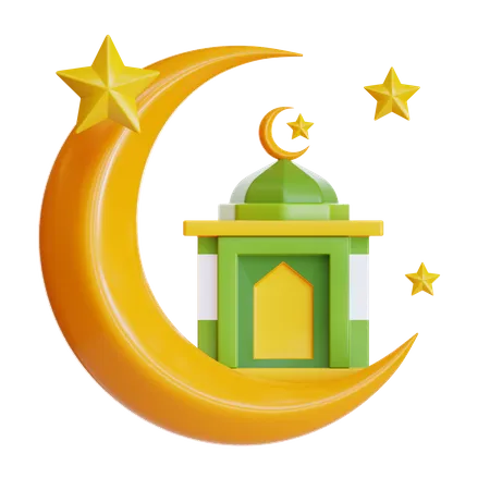 Crescent Moon With Mosque  3D Icon