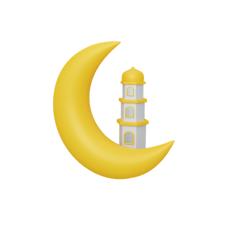 Crescent moon with mosque  3D Icon