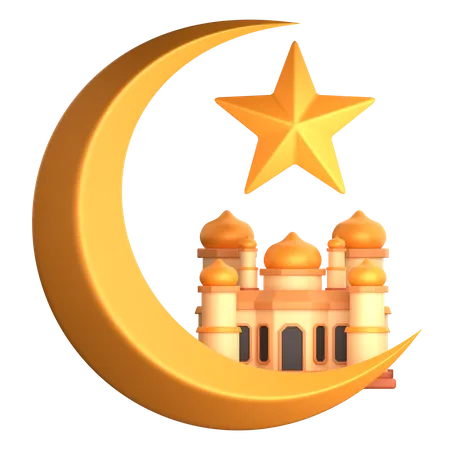 Crescent Moon With Mosque  3D Icon