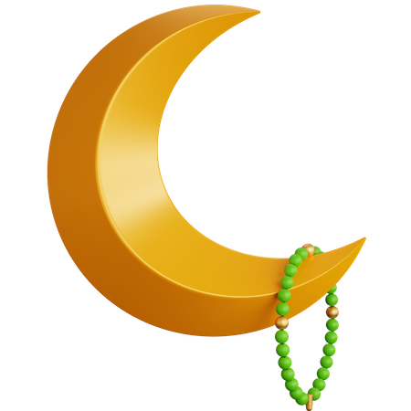 Crescent Moon With Prayer Beads  3D Icon