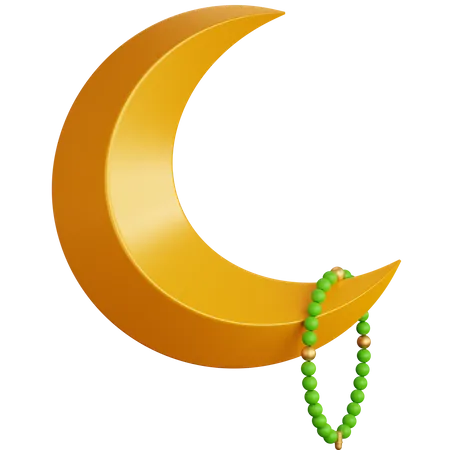 3 D Icon Illustration Crescent Moon With Prayer Beads 3D Icon