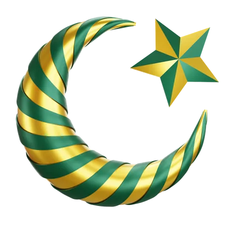 Ramadan 3 D Crescent Moon With Stars 3D Icon