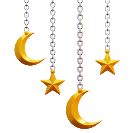 Crescent Moon With Stars  3D Icon