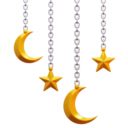 Crescent Moon With Stars  3D Icon