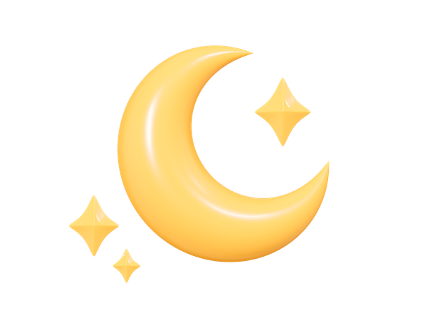 Crescent Moon With Stars  3D Icon