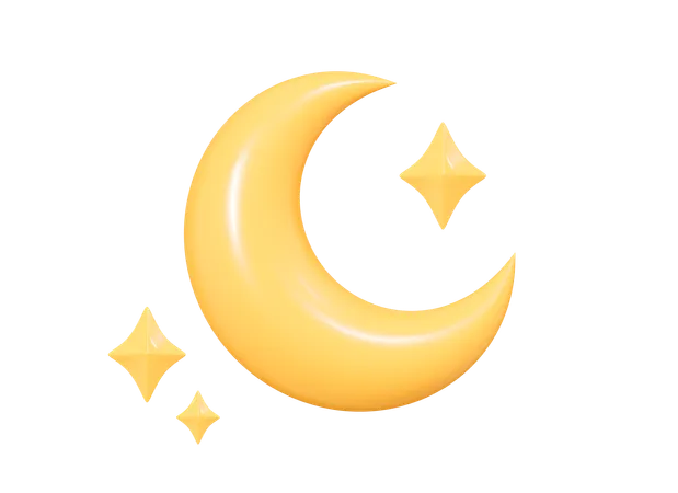 Crescent Moon With Stars  3D Icon