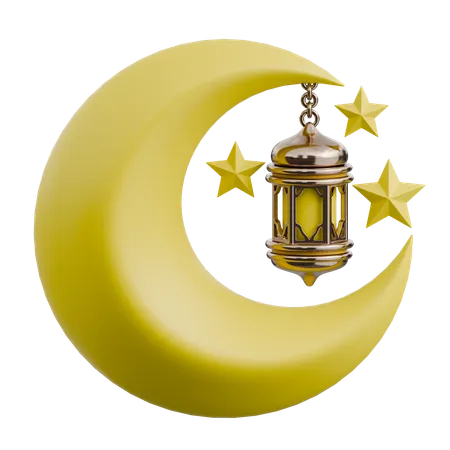 Crescent Moon With Stars  3D Icon