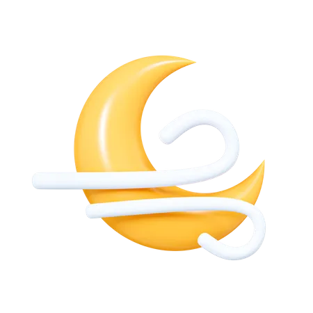 Crescent Moon with Wind  3D Icon